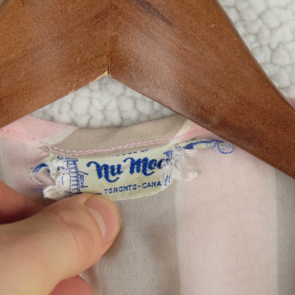 Vintage Summer Dress Womens Large Pink Beige Striped Sheer Midi Belted 70s - Picture 9 of 13